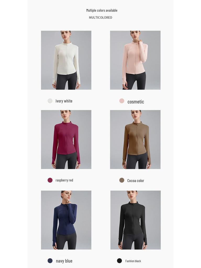 Women's Nude Feeling Slimming Zip-Up Yoga Suit - Long Sleeve Fitness Top for Running & Aerobics