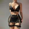 Women Transparent Bra And Panty Garter Underwear Set Erotic Sexy Costumes Underwear Open Bra Thong Sexy Lingerie Sets