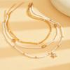 3 Pieces Women Fashion Choker Necklaces Shell Starfish Pendant Pearl Beads Golden Beads Minimalist Style Summer Beach Vacation Gift