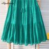 Spring Summer Women Sweet Skirt High Waist Purple Green Drawstring Tassel Skirts Hollow Out Elegant Ladies' Chic Skirts