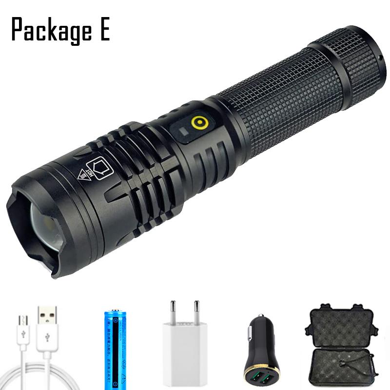 D2 90000 Lumens Rechargeable LED Tactical Flashlight 5 Modes Adjustable Focus 18650 26650 AAA Rechargeable Torch Light Lantern