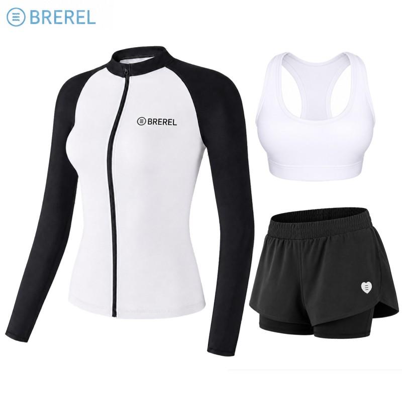 Womens Long Sleeve UPF 50 Rash Guard Swimsuit With Chest Pad Snorkeling Surfing Jellyfish Protection