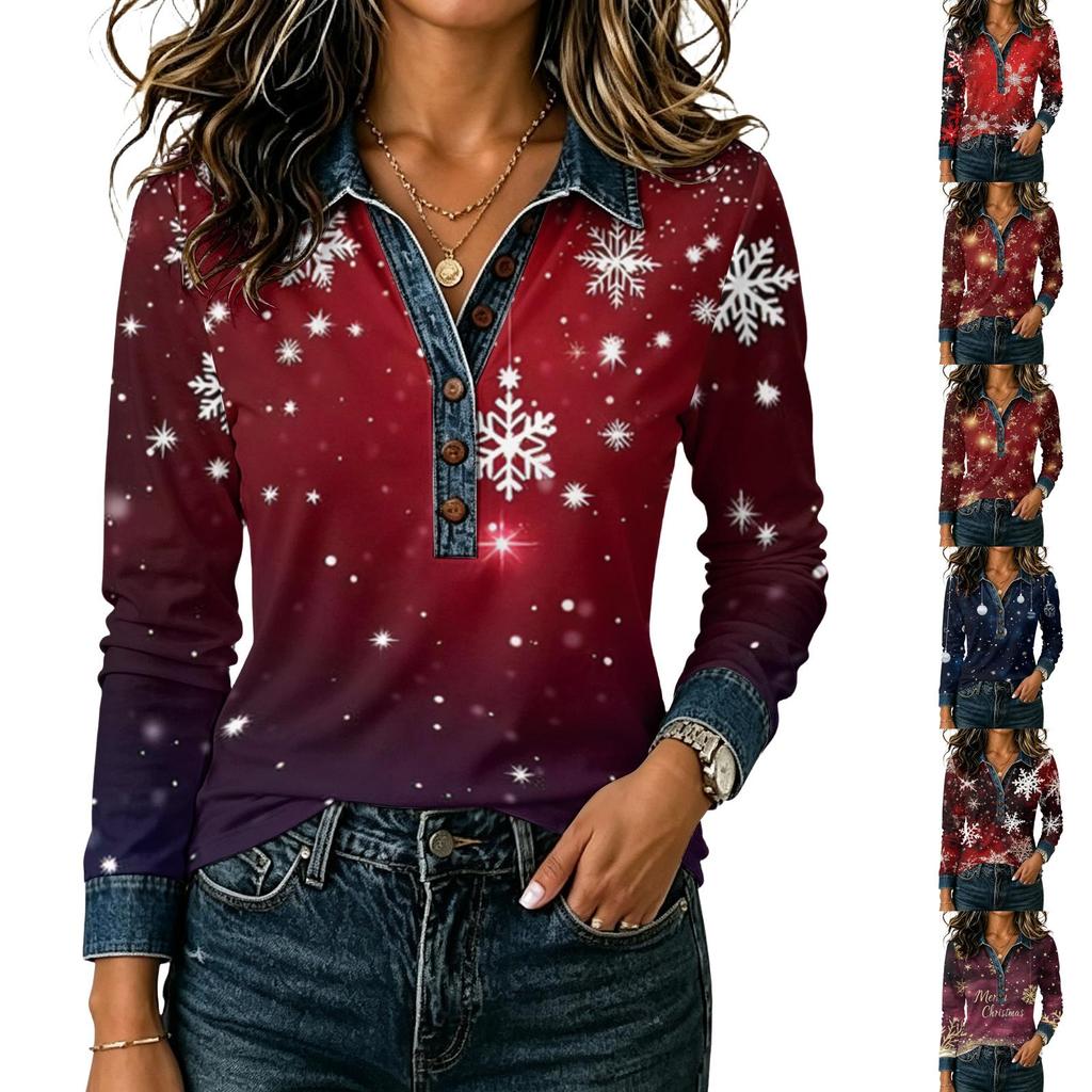 Women's Casual Long Sleeve Shirt Loose Fit Color Block Top for Everyday Comfort