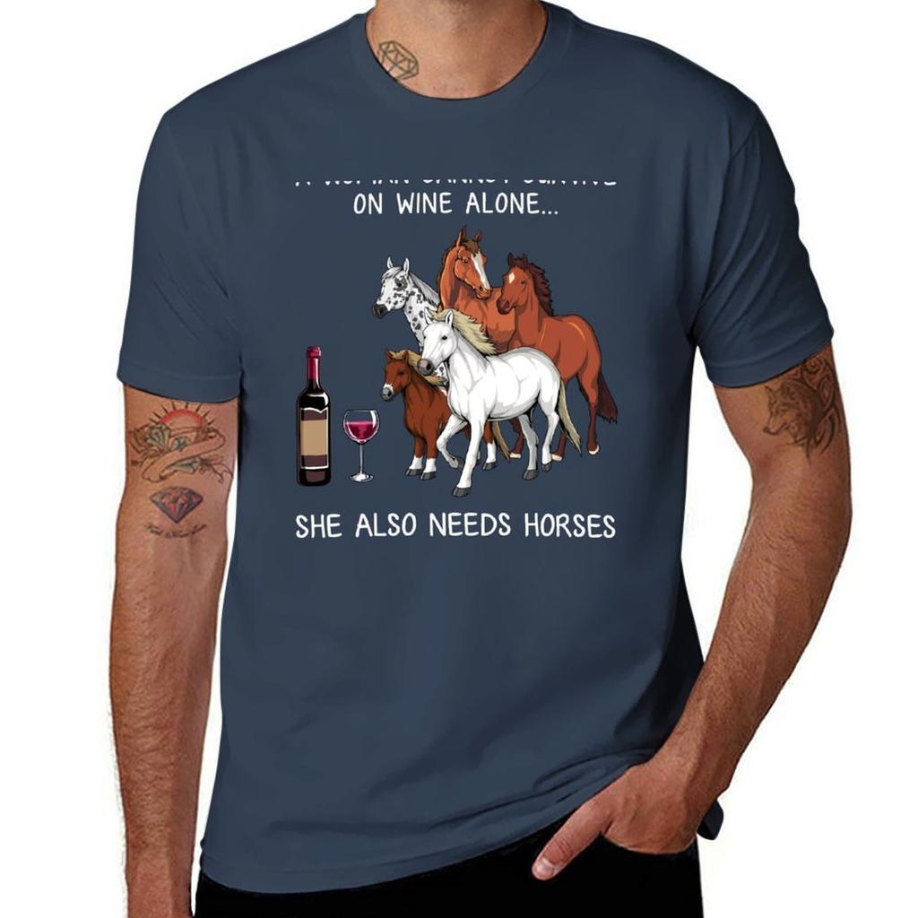 Funny Unisex Horses And Wine Tshirt Plus Size Quick Dry Sports Tee