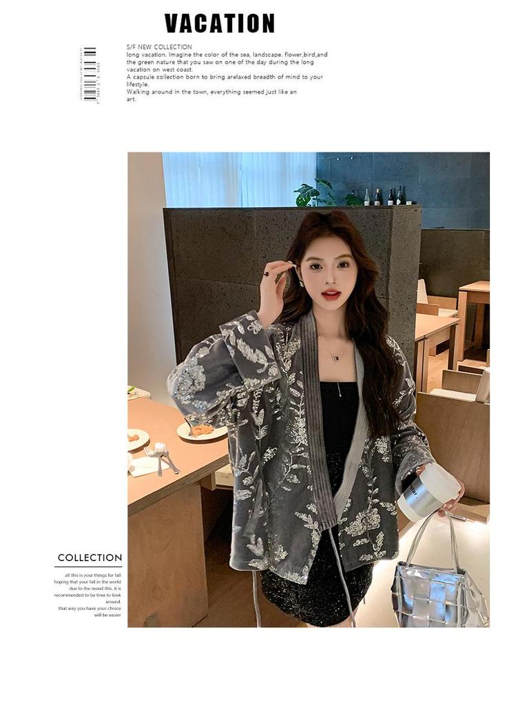 Japanese-Chinese Fusion Sparkling Printed Jacket - Autumn Luxury Long-Sleeved Trend