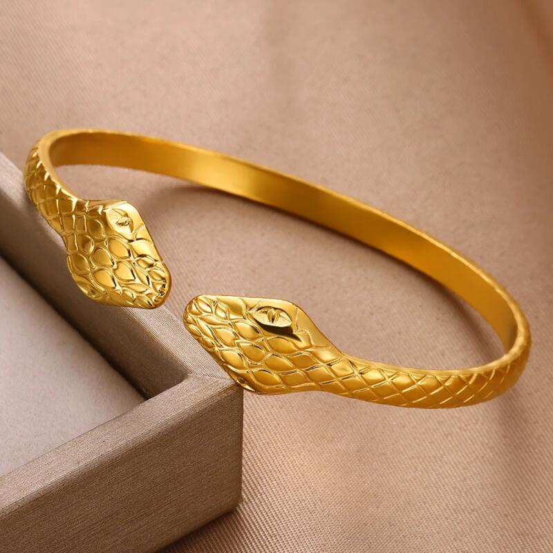 Edelstahl Schlangenarmreif für Damen Vintage Goldfarbe Ästhetischer Charm-Armreif Alltagsschmuck Geschenk mujer
