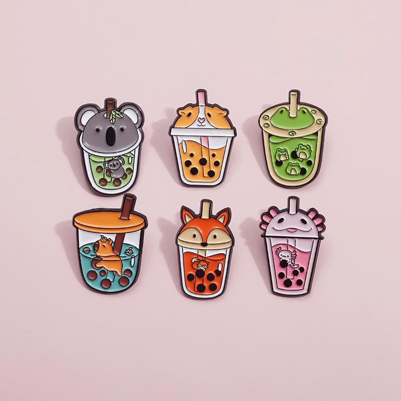 Frog Adorable Cartoon Fox Capybara Brooch Cute Pearl Milk Tea Cup Accessory Style