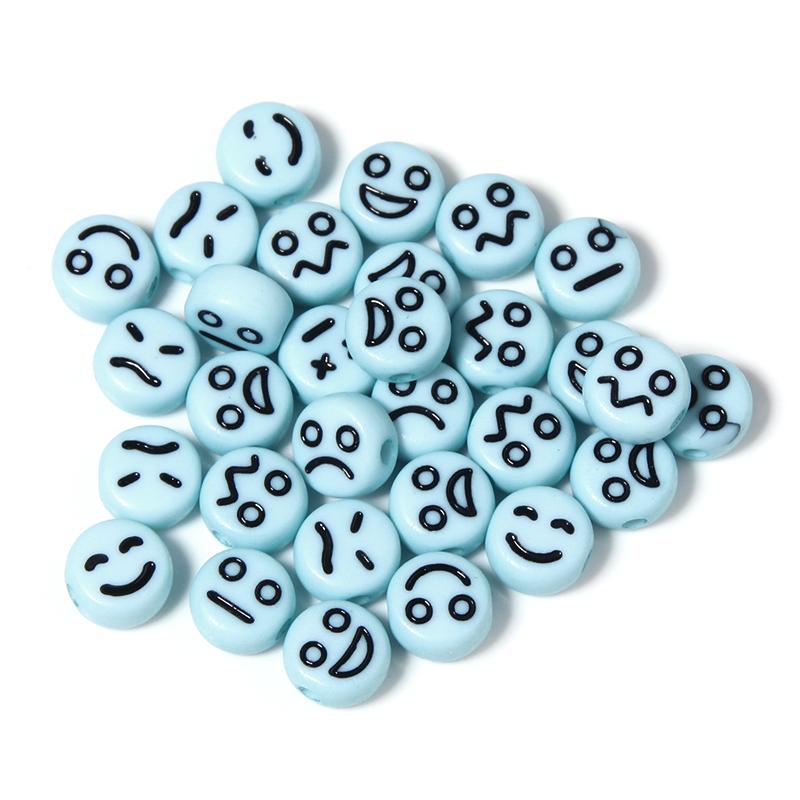 100Pcs/Lot 7mm Acrylic Beads Emoticon Pattern Color Flat Round Hole Size 1.3mm Beads Diy Cute Bracelet Necklace Accessories