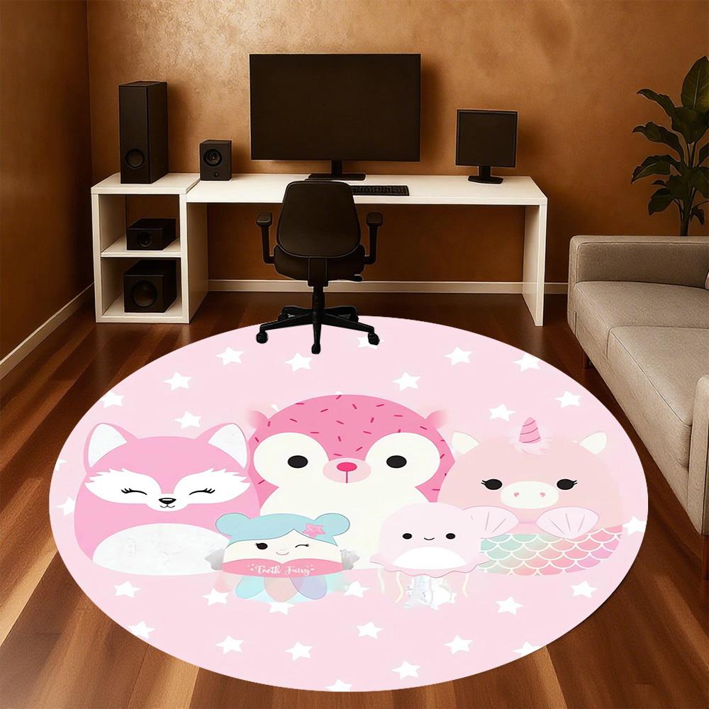 1pc Pink Animals Round Chair mat Area Rug - Non-Slip, Floor Mat for Office, Bedroom, home decor Christmas Gift p0811229