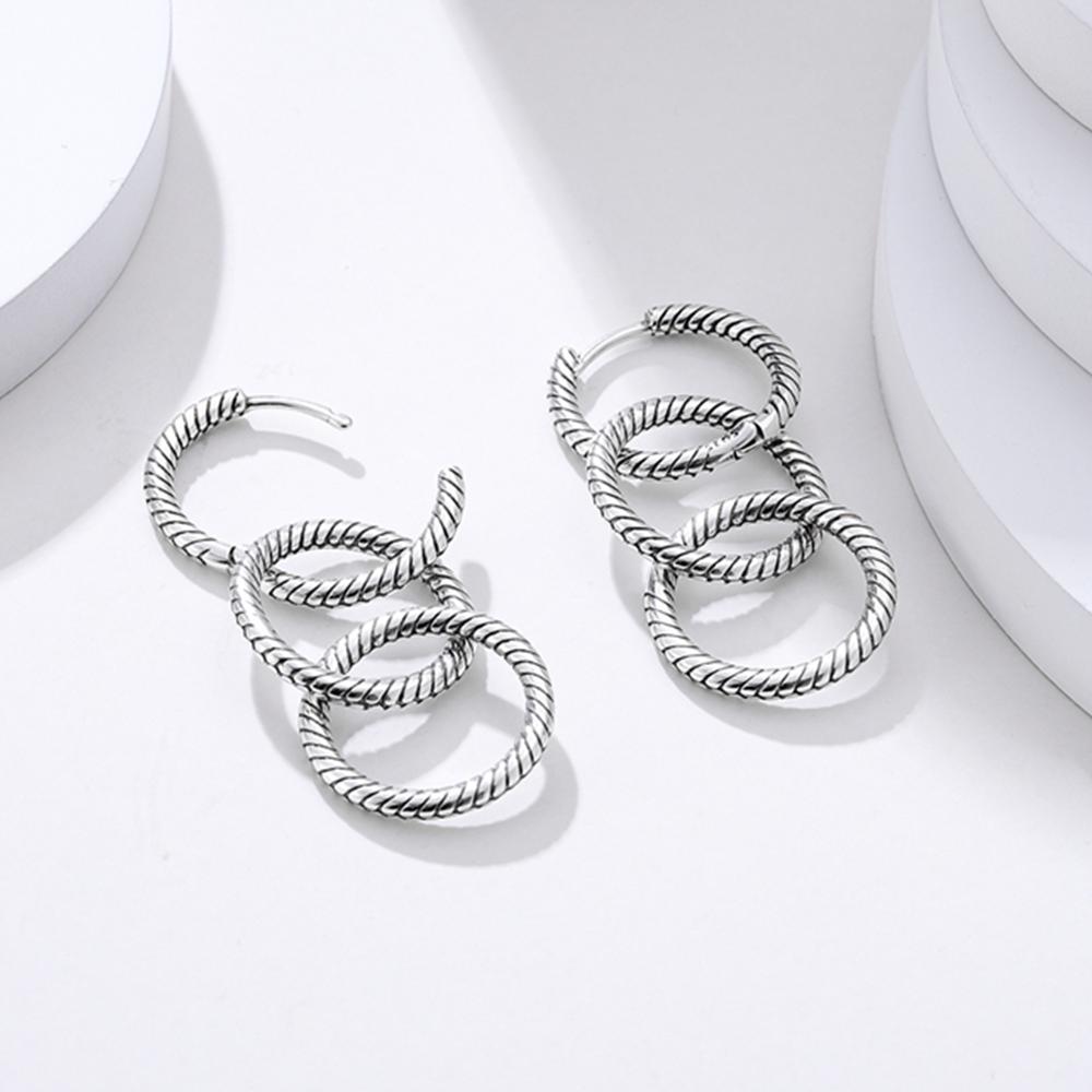 Женские серьги-кольца Серебряные цвета Вечные тройные кольца Узор «Змеиная кость» Для женщин Серьги Ювелирные изделия Подарки