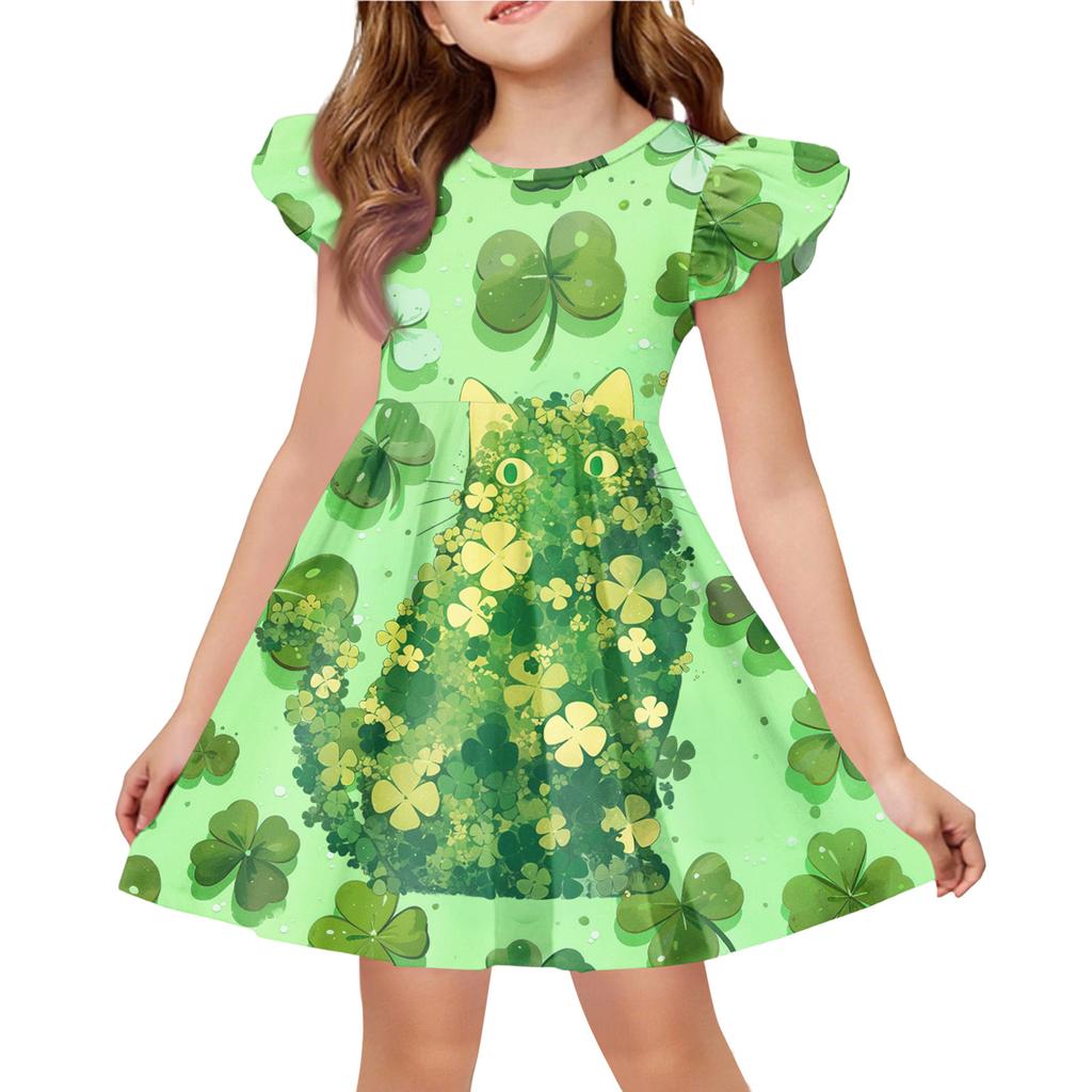 Girls' Summer Princess Dress - A-Line T-Shirt Dress St. Patrick's Day