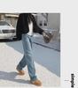 Women's High-Waist Wide-Leg Jeans with Velvet Lining - Autumn/Winter Slim Fit, Thick, and Warm Straight Trousers