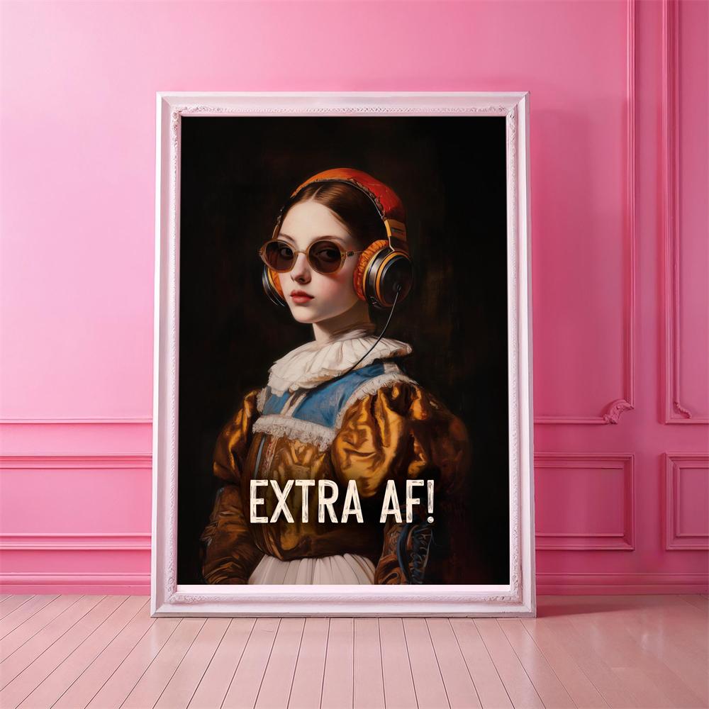 Modern Mona Lisa Art Print Poster Music Lover Wall Art Canvas Painting Headphones Sunglasses Funny Classic Art Poster