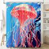 Stylish Jellyfish Shower Curtain For Bathroom Decor Waterproof Fabric With Blue Background Red White Streamers Design