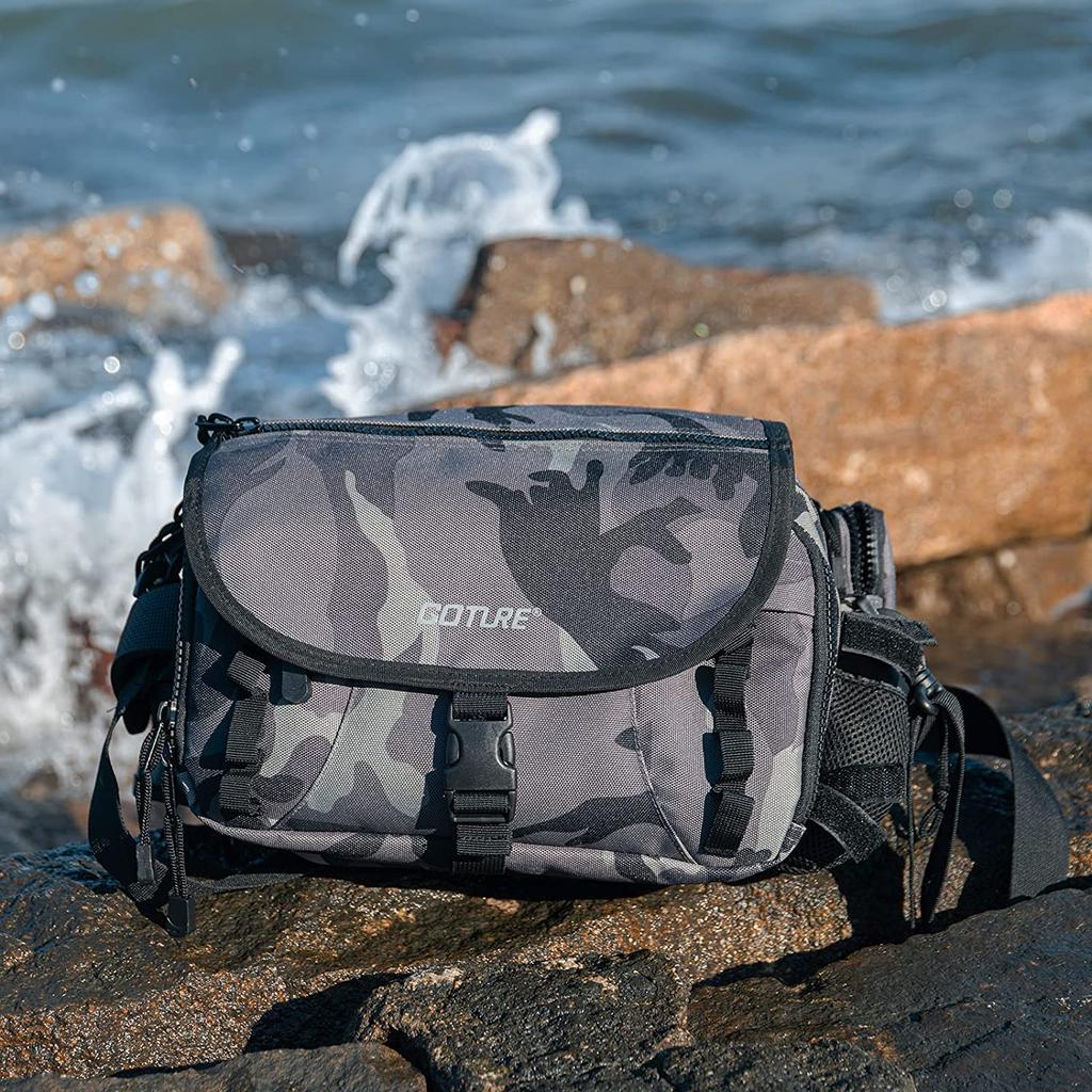 Goture Fishing Waist Bag with 2 Tackle Compact Fishing Gear Storage Bag for Outdoor Camouflage Bag, Boxes, Waterproof, Multifunctional, Fishing,