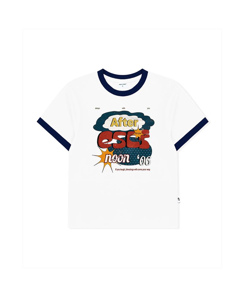 ESCAPEFROM Vintage Cloud Poster Print Ringer Short Sleeve T-Shirt Navy