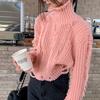 Women Autumn Winter High Collar Long Sleeve Wardrobe Staple Distressed Ripped Holes Solid Color Comfy Loose Pullovers Knitted Sweater Top