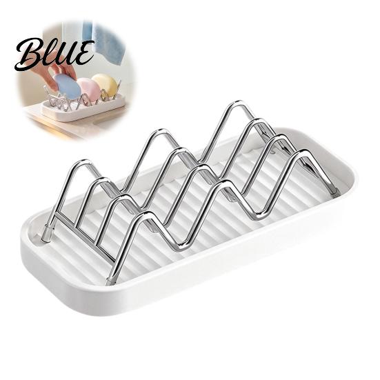 Sponge Holder for Sink 3-Compartment Soap Storage Rack, Stainless Steel with Removable Drying Rack Water Tray, Hollow Tilt Design Organizer