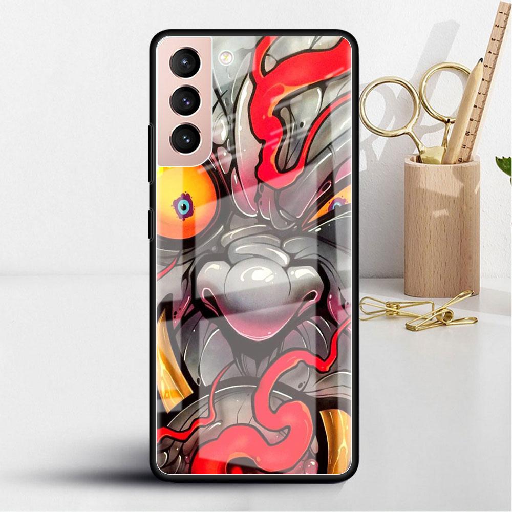 Samurai Oni Mask Cool Glass Case For Samsung Galaxy S22 S20 FE S21 Plus Phone Cover S10 5G S9 Note 20 Ultra 10 Lite Shell