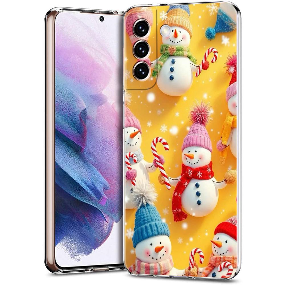 Transparent Phone Case Cover for Samsung Galaxy S25 S24 S23 S22 S20 S21 FE Ultra S24 S23 S10 S10E Plus Christmas Snowman Pattern