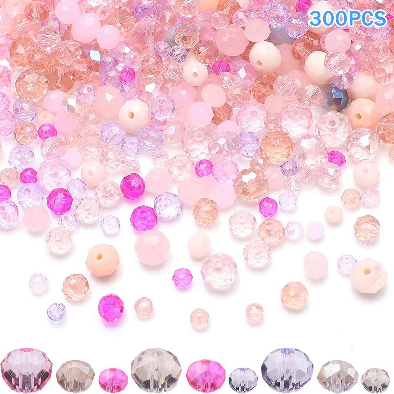 300Pcs Mixed Sizes Crystal Rondelle Light Ab Gems Loose Beads Clear Crystal Glass Crafts Shiny Jewelry Diy Necklace Kit