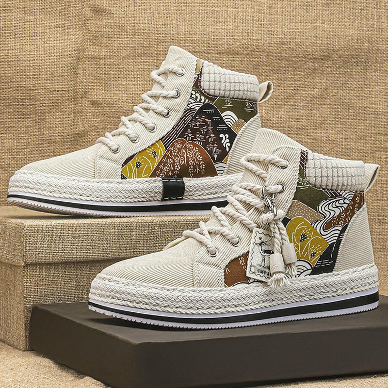 

24 осенние новые высокие вельветовые туфли для доски, модные персонализированные соломенные туфли для активного отдыха и спорта, мужские туфли 44