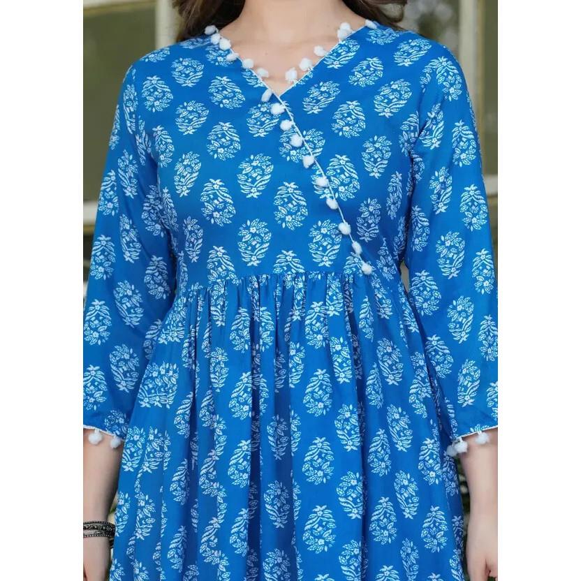Women Designer Party Wear Cotton Rayon Kurti Pant Set Indian Top Tunic Dress 2361