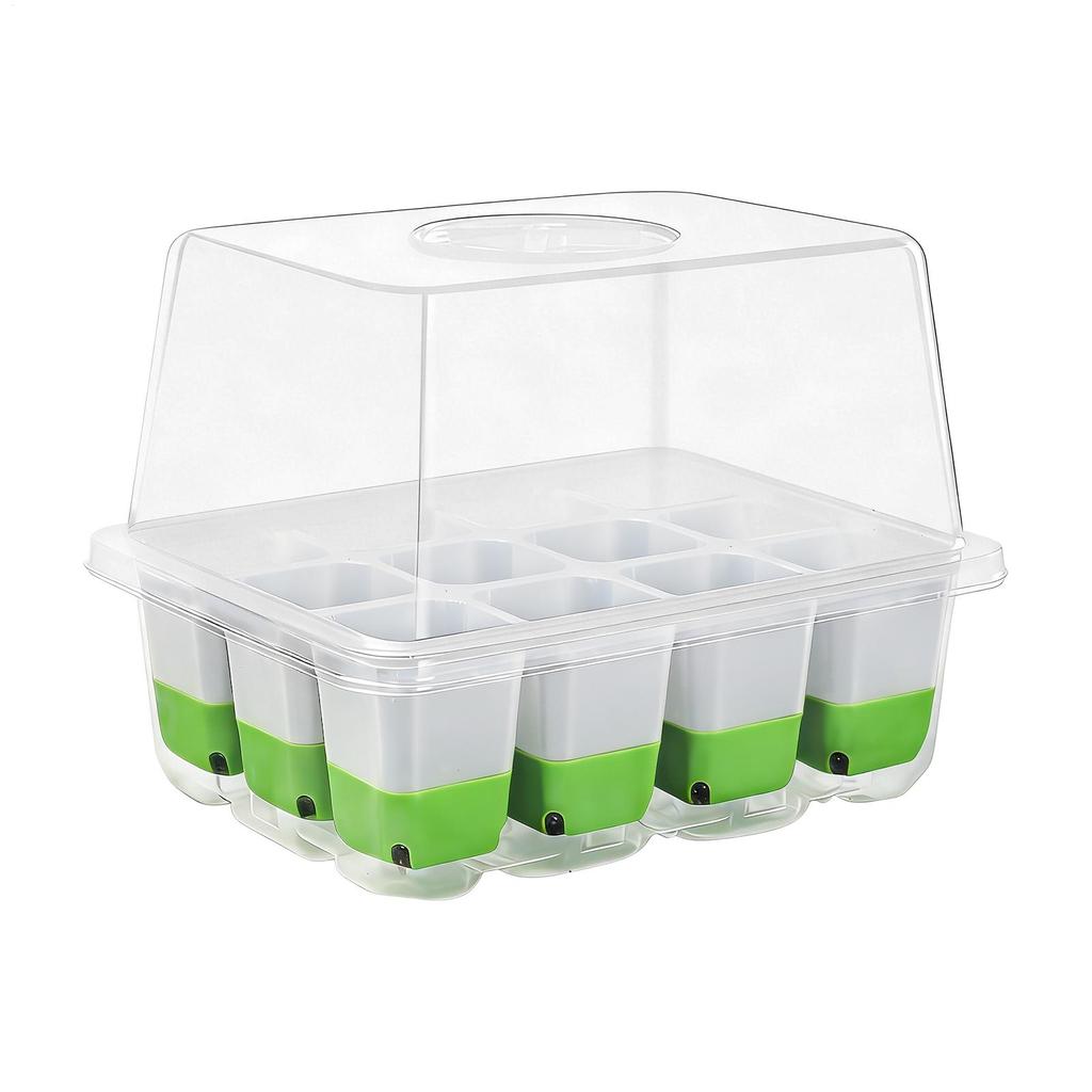 pots 12-cell Seedling Starter Tray Indoor Garden Greenhouse Growth Potting with Cover Adjustable Humidity Germination Box