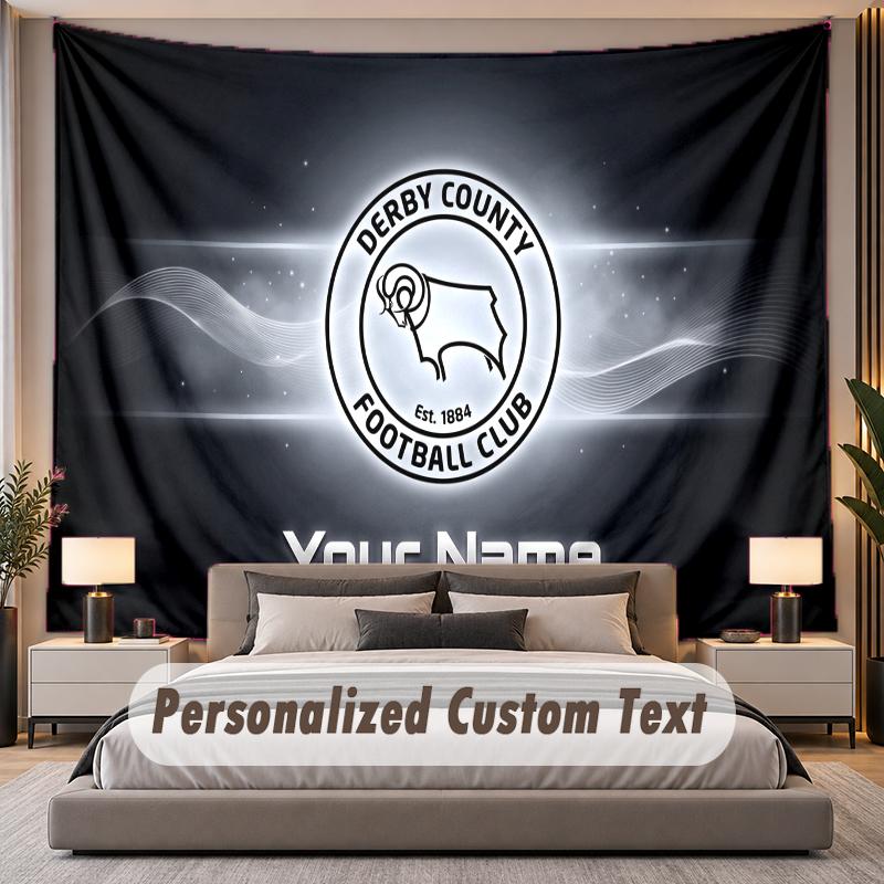 Custom Name Text Tapestry Derby County Personalized Polyester Wall Tapestry For Bedroom And Room