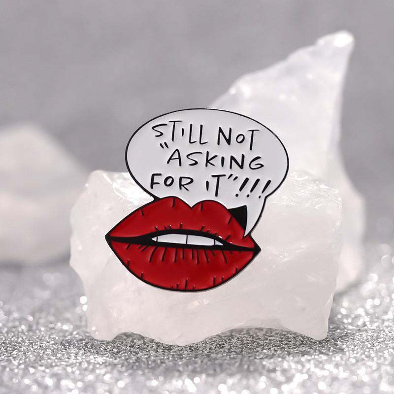 Alloy Brooch Playful Featuring Striking Red Lip Design And Quirky Expressions English