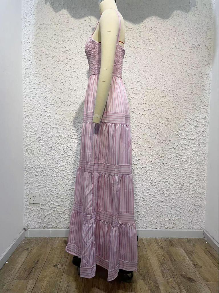 2024 Frühling/Sommer Europäisches & Amerikanisches Damen Sexy Gestreiftes Taillenbetonendes Trägerkleid