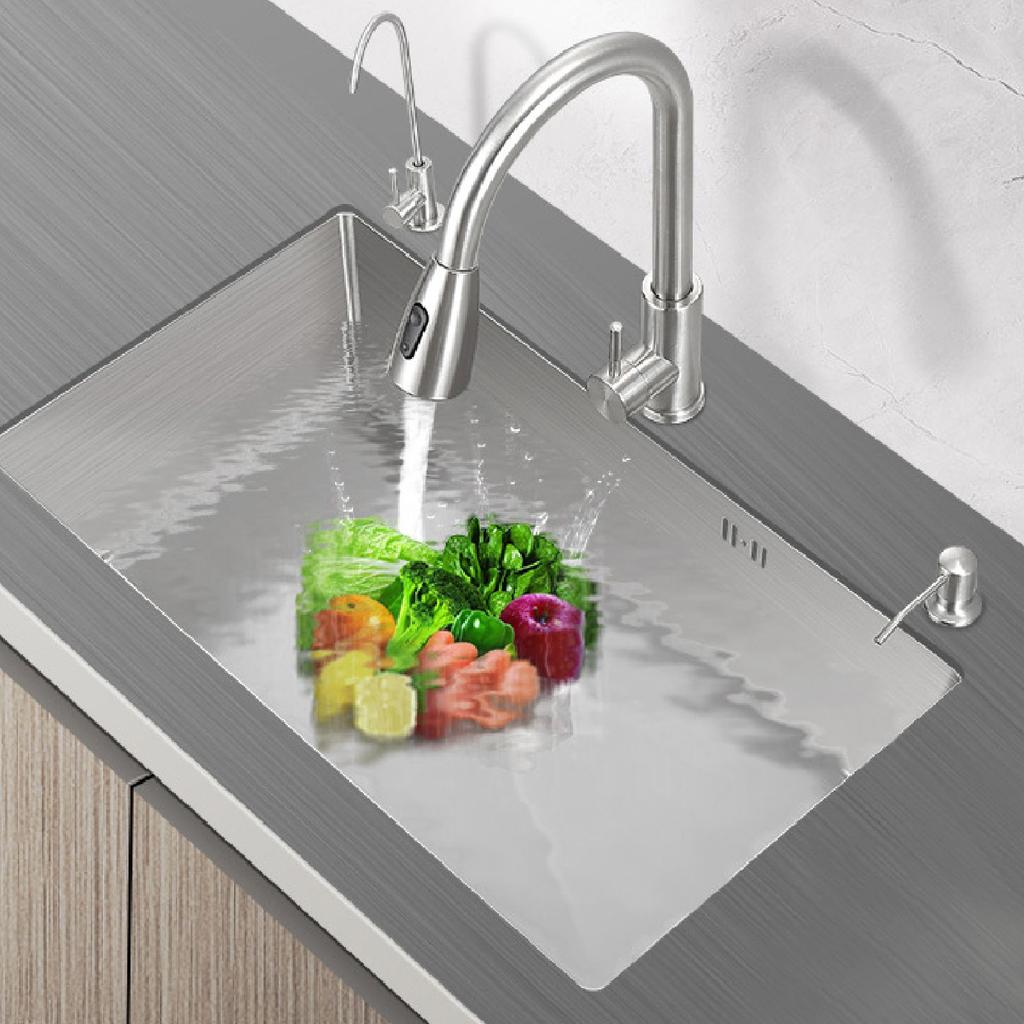 Chiuvetă de bucătărie sub blat, cu o singură cuvă, din oțel inoxidabil, periat, retractabilă