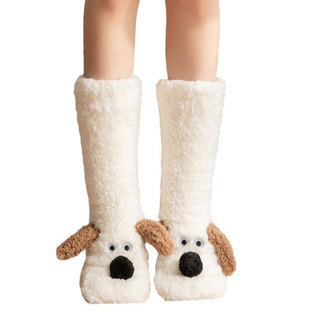 Niedliche Hunde Verdickte Winter Flauschige Socken Damen Warme Hauspantoffeln Einfarbige Socken Mädchen Weihnachtsgeschenk Weibliche Schlaf-Bodensocken