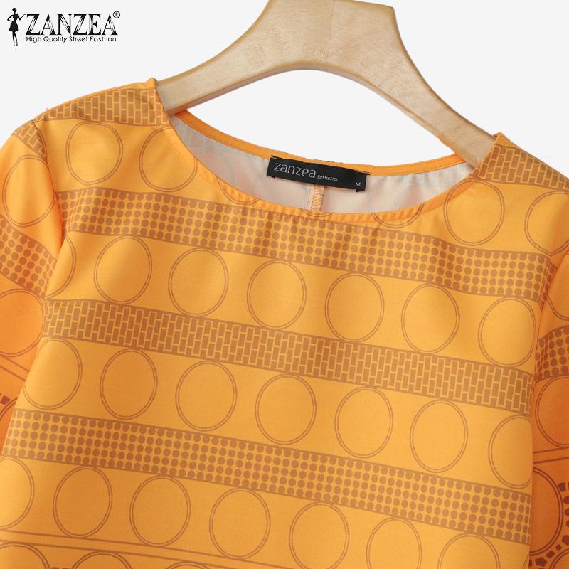 ZANZEA Women Casual Round Neck Summer 3/4 Sleeve Print Blouse