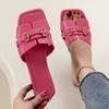 Flat-bottomed Slippers Women's Foreign Trade Summer New Outer Wear Metal Buckle Square Head Cool Slippers European and American Large-size Women's 