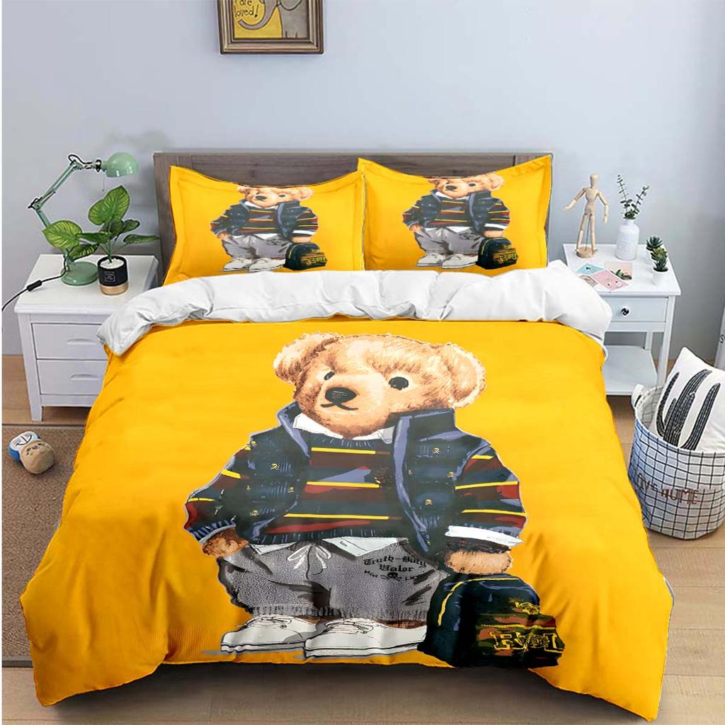 Hot Sale Fashion Bear Bedding Set Single Twin Full King Size Cute Animals Bed Linen Adults Teens Bedroom Luxury Gift