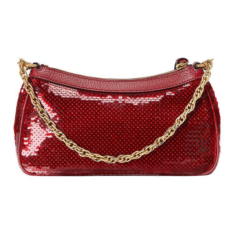 Gucci GG Marmont Shoulder Bag Red Sequin Strawberry Charm 735132-FAB08-8470