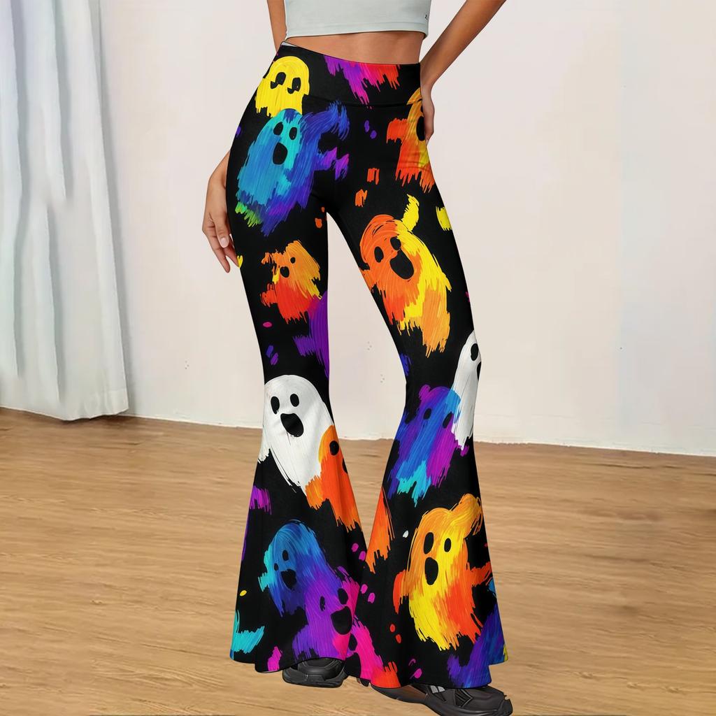 Women's Casual Halloween Print Flared Yoga Pants High Waist Stretchy Bootcut Leggings for Everyday Wear