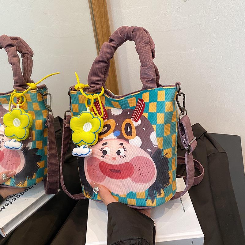 Damen Graffiti Illustration Schultertasche - Lustiges & Frisches Crossbody Bucket Design