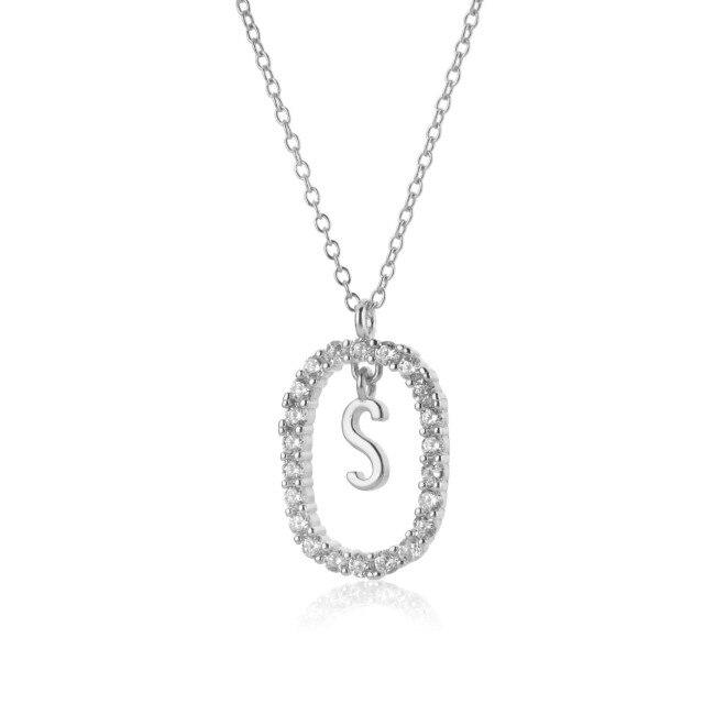 925 Sterling Silver Gold 26 Letters A -Z Alphabet Initial Long Chain Necklace Ovals Luxury Jewelry Crystal Cz Choker
