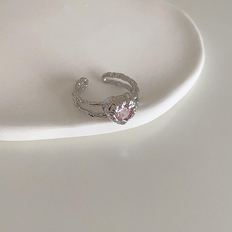 Sweet Pink Zircon Heart Open Ring for Women – Simple Korean Style