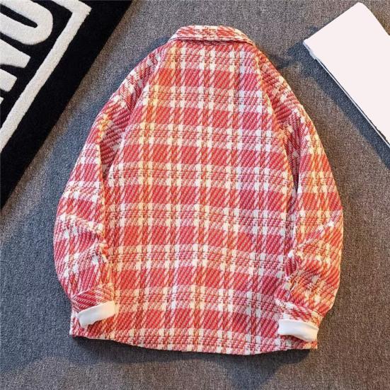 Pánská vlněná bunda klopa dlouhý rukáv kostkovaný vzor jednoradové zapínání kabát s náprsní kapsou volný střih bunda kabát