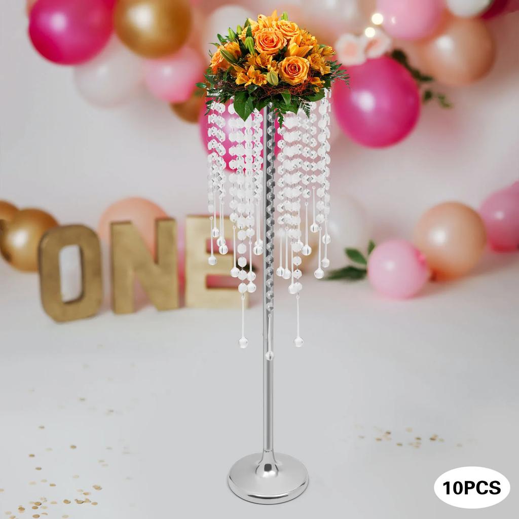 10 Pieces Elegant Silver Crystal Flower Stands for Wedding Centerpieces - Tall 75cm (29.5in) Acrylic & Iron Home Table Decor