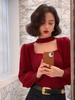 Sweaters Autumn and Winter The New Niche Bubble Sleeves Square Neck Bottoming Shirt and Long-sleeved Knitted Tops.
