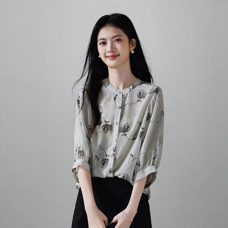 SOFSIL Women's 100% Mulberry Silk Botanical Print Blouse