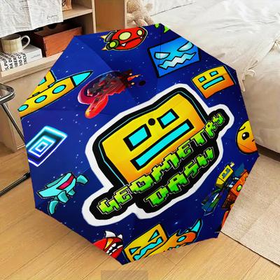 Colorful Geometry Dash Characters Umbrella Folding Umbrella, Automatic Umbrella 8-Frame for Travel, Camping Use Gift for Halloween Christmas