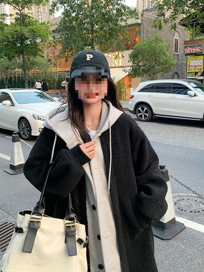 Women's Long Hooded Lamb Wool Coat - Versatile, Loose-Fit, Plus Velvet, Chic Korean Style Sweatshirt