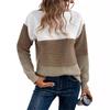 Women Autumn Winter Knitted Sweater Contrast Color Round Neck Long Sleeve Hooded Sweatshirt