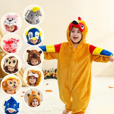 Pijama Infantil Animal Macacão Flanela Roupa de Dormir Inverno Quente Roupa de Casa Macacão Peça Única com Capuz Fleece Macacões Manga Longa Conjuntos para Meninas Meninos
