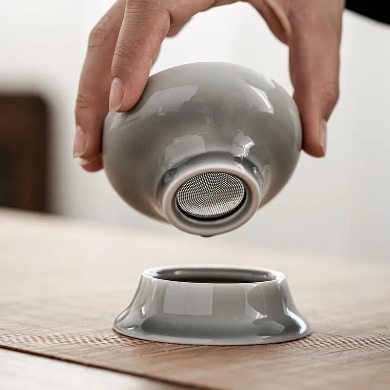 Ice Gray Glaze Tea Strainer Stainless Steel Screen Filter Sets Tea Partition Ceramics Kung Fu Tea Ceremony Tea Making Device